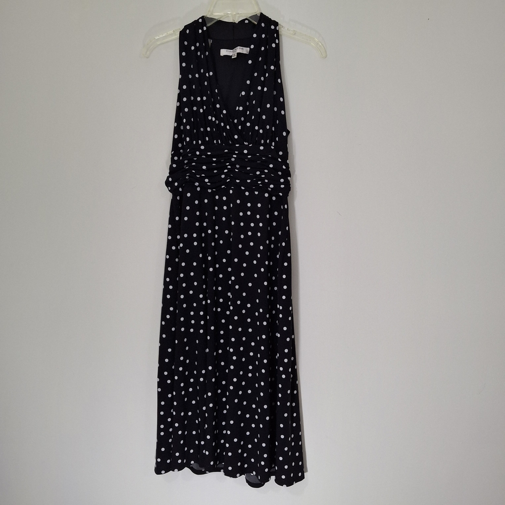 Evan Picone Black and White Dotted Midi Dress, Size 6P